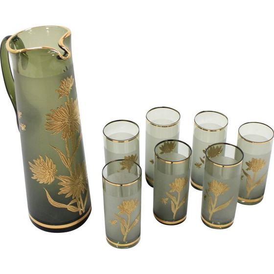 Image 1 of Satz von 7 Gläsern und Krug von Bohemia Glass, Tschechoslowakei 1970