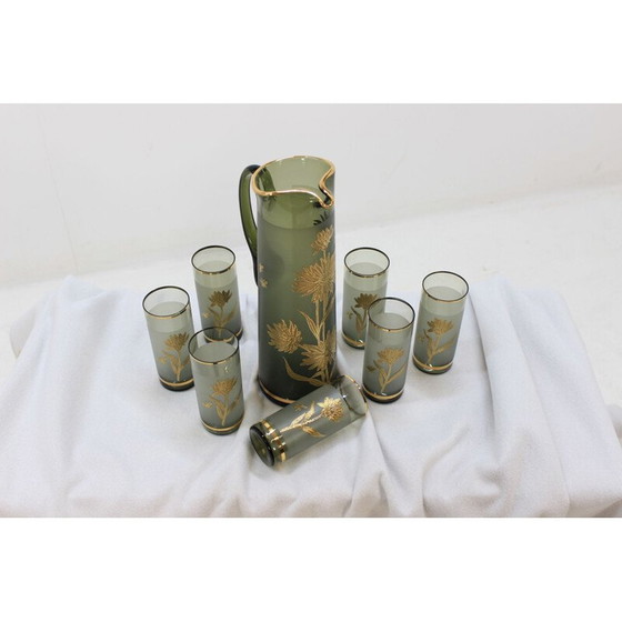 Image 1 of Satz von 7 Gläsern und Krug von Bohemia Glass, Tschechoslowakei 1970