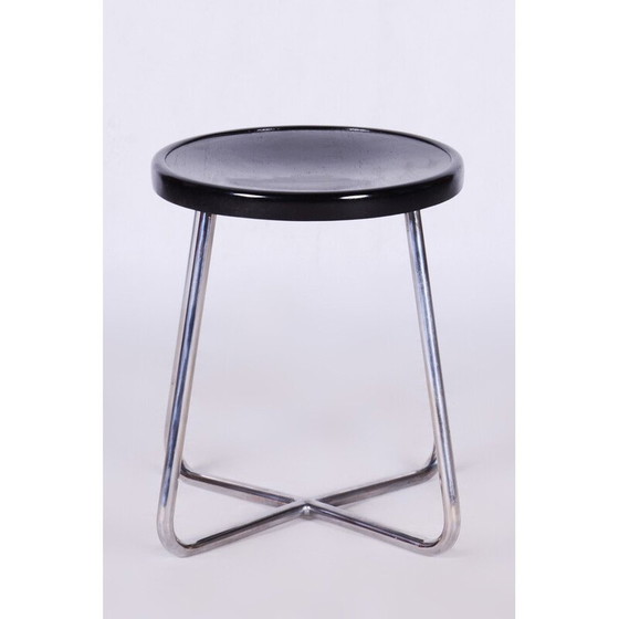 Image 1 of Vintage Bauhaus Hocker schwarz, Tschechien 1930er Jahre