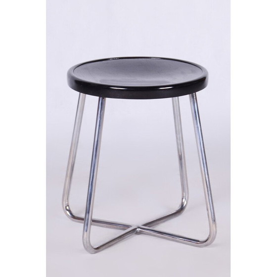Image 1 of Vintage Bauhaus Hocker schwarz, Tschechien 1930er Jahre