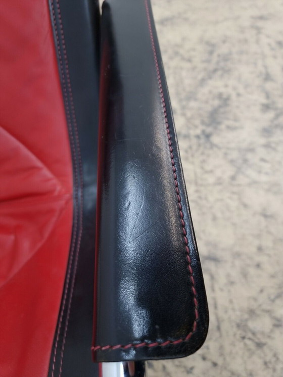 Image 1 of Strässle Echtledersessel Hans Eichenberger Designersessel Wippsessel rot-schwarz