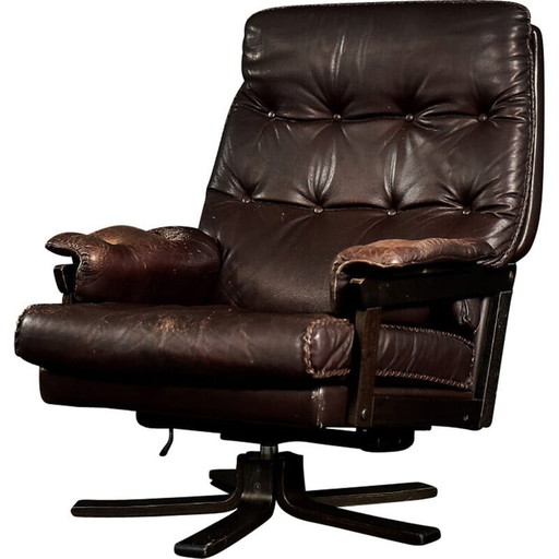 Vintage skandinavischen braunen Leder Executive Drehsessel, Dänemark 1970er