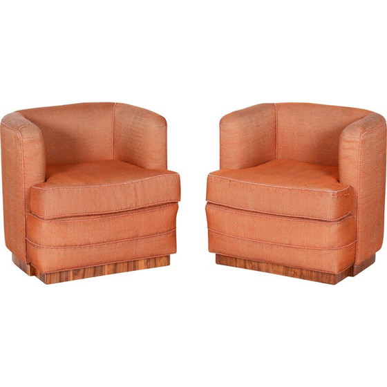 Image 1 of Paar Vintage Art Deco Sessel aus Buche und Nussbaumfurnier, Tschechoslowakei 1920