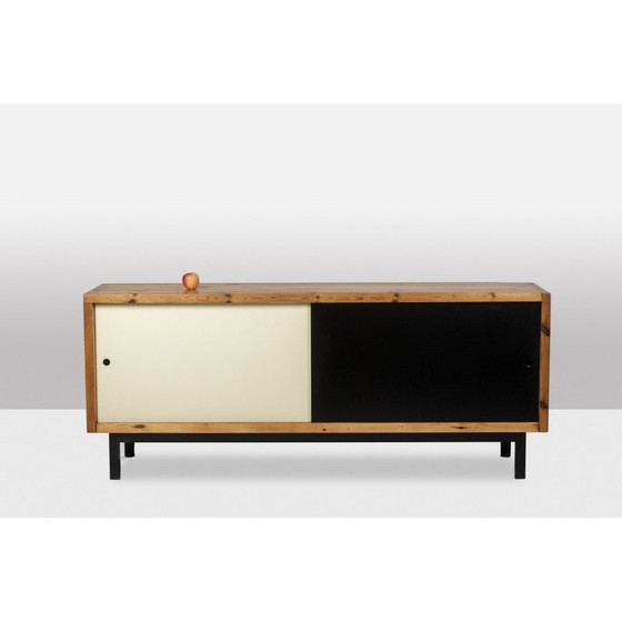 Image 1 of Rechteckiges Sideboard aus massiver Kiefer und schwarz lackiertem Metall, Niederlande 1970