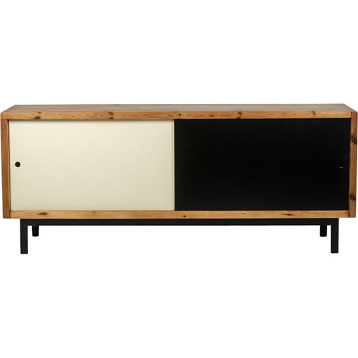 Rechteckiges Sideboard aus massiver Kiefer und schwarz lackiertem Metall, Niederlande 1970