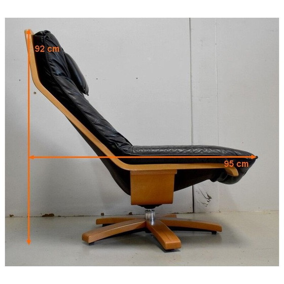 Image 1 of Vintage-Sessel aus Leder und Buche, 1970er Jahre