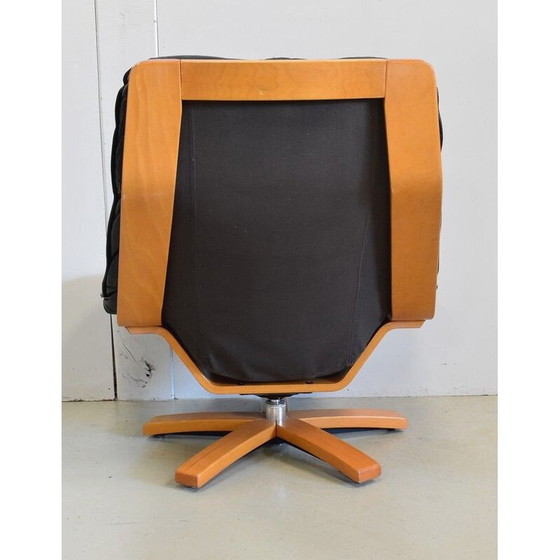 Image 1 of Vintage-Sessel aus Leder und Buche, 1970er Jahre