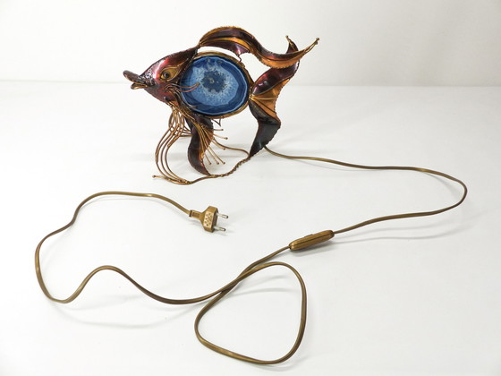 Image 1 of Brutalistische Lampe Fisch Aus Messing Und Agathe Richard Faure 1980