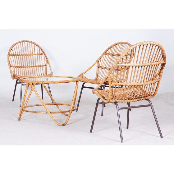 Image 1 of Satz von 3 Rattansesseln im Art déco-Stil von Alna Fuchs, 1940