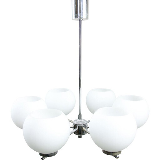 Vintage-Kronleuchter aus Chromstahl und Opalglas, Italien 1970
