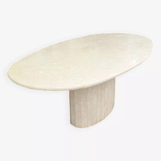 Image 1 of Table À Manger Ovale En Marbre Travertin Beige Clair - 1970S