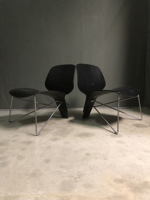 Gebogenes Sperrholz und Metall Lounge Chair's