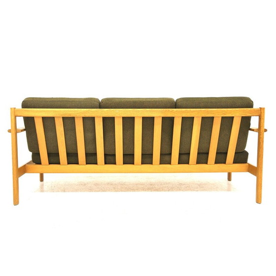 Image 1 of Vintage 3-Sitzer Sofa aus Eichenholz mit Kissen, Schweden 1970