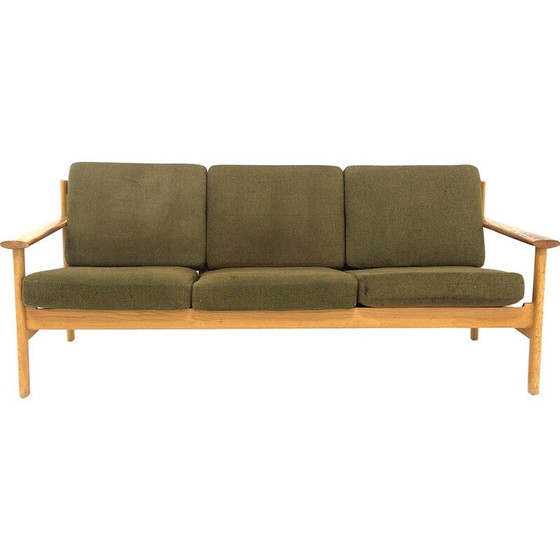 Image 1 of Vintage 3-Sitzer Sofa aus Eichenholz mit Kissen, Schweden 1970