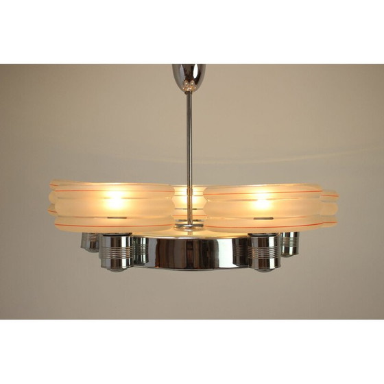 Image 1 of Vintage-Kronleuchter aus Metall und Glas im Art-Deco-Stil, Tschechoslowakei 1930