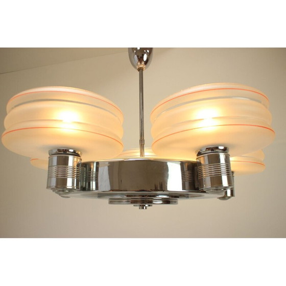 Image 1 of Vintage-Kronleuchter aus Metall und Glas im Art-Deco-Stil, Tschechoslowakei 1930