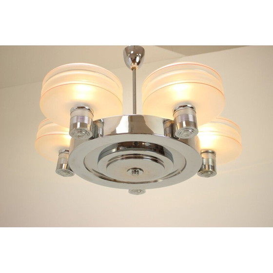 Image 1 of Vintage-Kronleuchter aus Metall und Glas im Art-Deco-Stil, Tschechoslowakei 1930