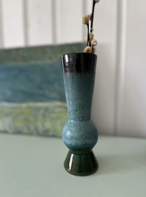 Bunte Vase Strehla Gdr Keramik, Westdeutschland Vintage-Keramik, Art Deco