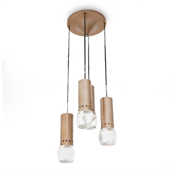 Image 1 of Vintage-Kronleuchter aus Plexiglas mit 4 Hängeleuchten von Gaetano Missaglia für Missaglia, Italien 1960