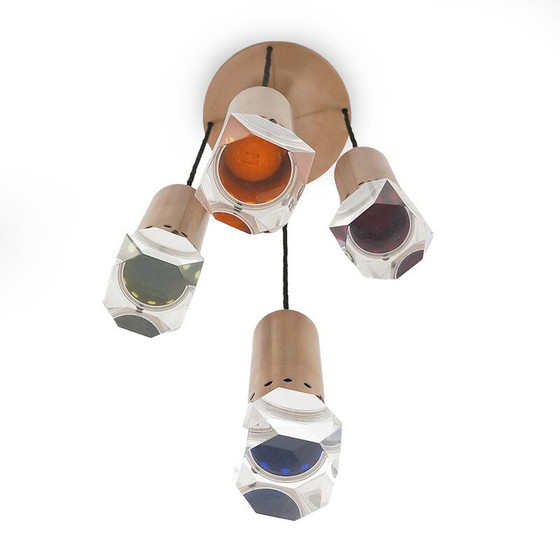 Image 1 of Vintage-Kronleuchter aus Plexiglas mit 4 Hängeleuchten von Gaetano Missaglia für Missaglia, Italien 1960