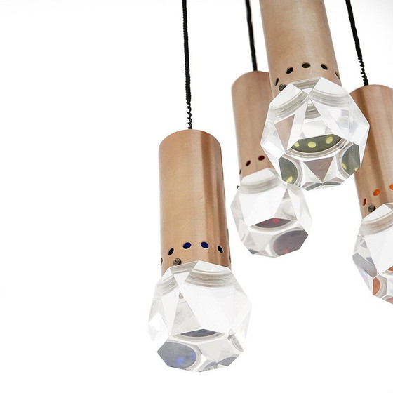Image 1 of Vintage-Kronleuchter aus Plexiglas mit 4 Hängeleuchten von Gaetano Missaglia für Missaglia, Italien 1960