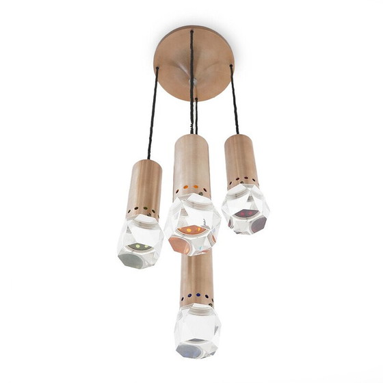 Image 1 of Vintage-Kronleuchter aus Plexiglas mit 4 Hängeleuchten von Gaetano Missaglia für Missaglia, Italien 1960