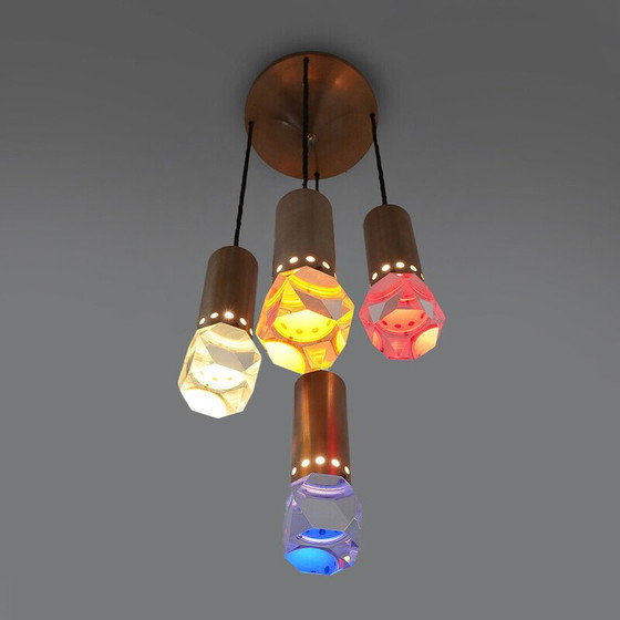 Image 1 of Vintage-Kronleuchter aus Plexiglas mit 4 Hängeleuchten von Gaetano Missaglia für Missaglia, Italien 1960