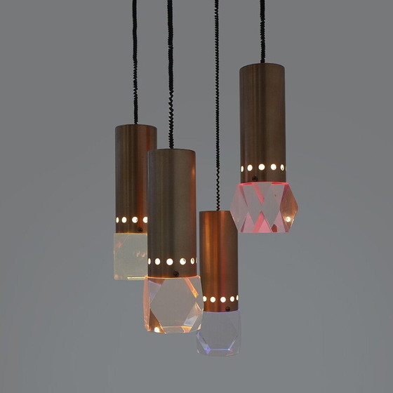 Image 1 of Vintage-Kronleuchter aus Plexiglas mit 4 Hängeleuchten von Gaetano Missaglia für Missaglia, Italien 1960