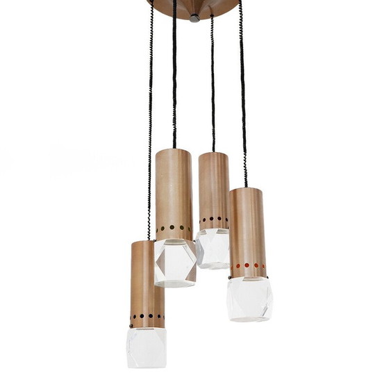 Image 1 of Vintage-Kronleuchter aus Plexiglas mit 4 Hängeleuchten von Gaetano Missaglia für Missaglia, Italien 1960