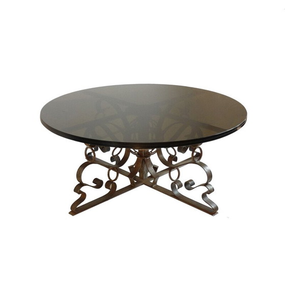 Image 1 of Vintage Couchtisch aus geschmiedetem Stahl und Rauchglas, 1960