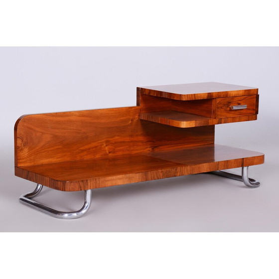 Image 1 of Vintage Art Deco Sockel in Nussbaum und Chrom von Mücke - Melder, Tschechien 1930er Jahre