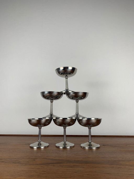 Set aus 6 Edelstahl-Eisbechern