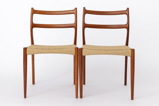 2 Søren Ladefoged Stühle, Teakholz, 1960er Jahre, Sitz aus Papierkordel, Esszimmerstühle, 2er Set