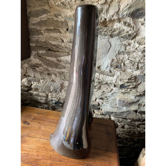 Image 1 of Vintage-Vase aus schwarz glasierter Keramik, 1970