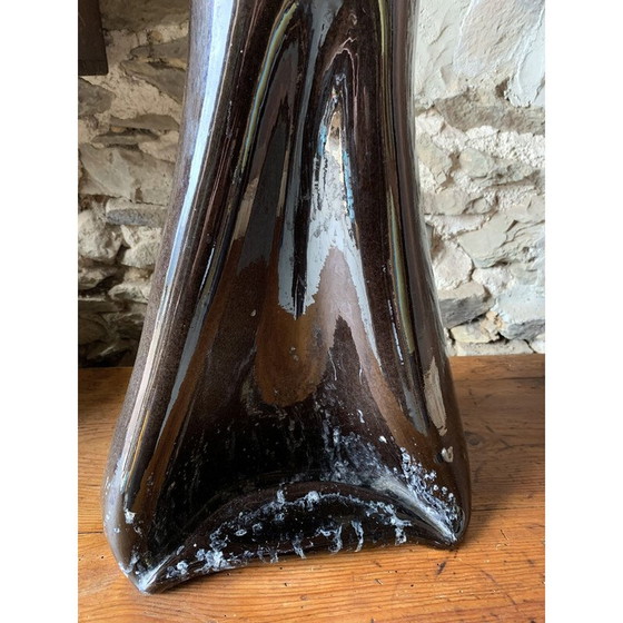 Image 1 of Vintage-Vase aus schwarz glasierter Keramik, 1970