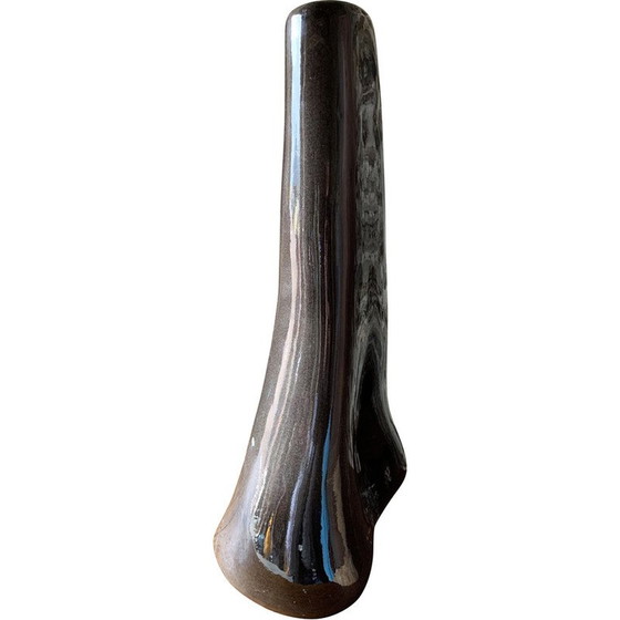 Image 1 of Vintage-Vase aus schwarz glasierter Keramik, 1970
