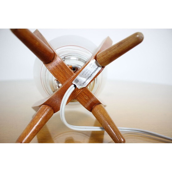 Image 1 of Vintage Nachttischlampe aus Glas und Holz von Dřevo Humpolec, Tschechoslowakei 1970