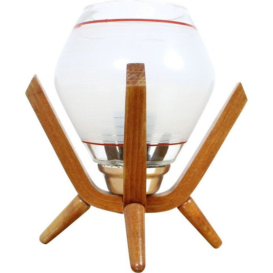 Image 1 of Vintage Nachttischlampe aus Glas und Holz von Dřevo Humpolec, Tschechoslowakei 1970