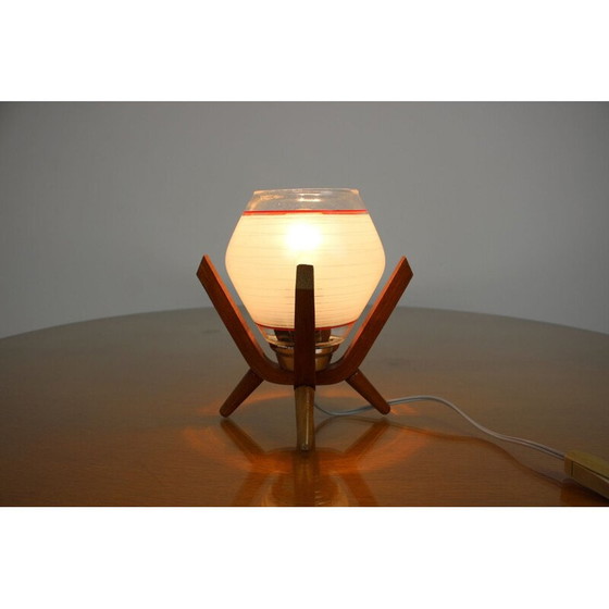 Image 1 of Vintage Nachttischlampe aus Glas und Holz von Dřevo Humpolec, Tschechoslowakei 1970