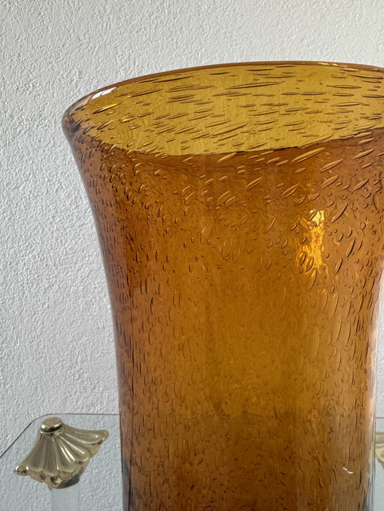 Image 1 of Große Vase Amberfarbenes Bullaugeglas 60er Jahre