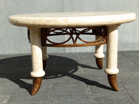 Image 1 of Niedriger Tisch aus Travertin mit Intarsienmuster - Cocktailtisch - Coffee Table