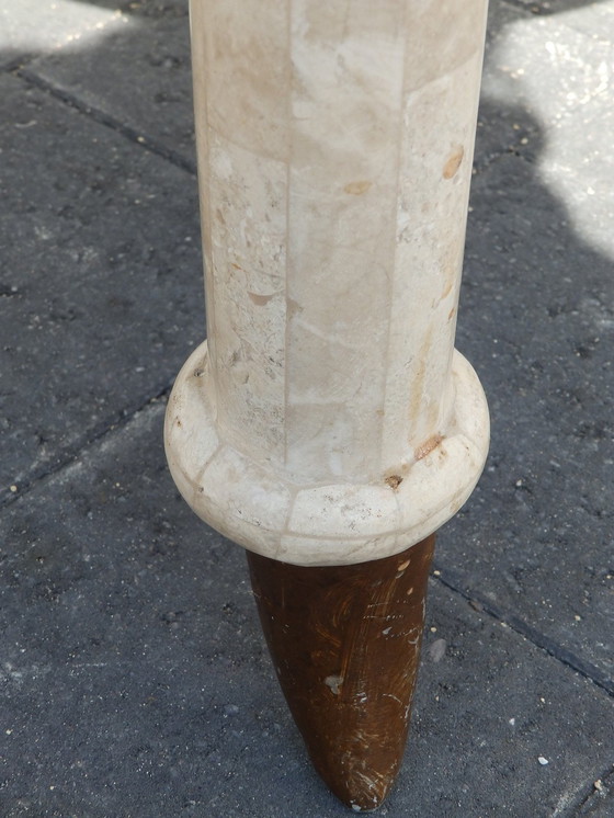 Image 1 of Niedriger Tisch aus Travertin mit Intarsienmuster - Cocktailtisch - Coffee Table