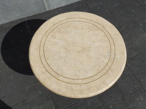 Image 1 of Niedriger Tisch aus Travertin mit Intarsienmuster - Cocktailtisch - Coffee Table