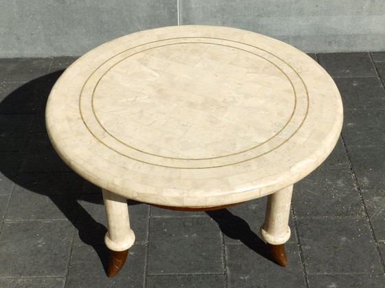 Image 1 of Niedriger Tisch aus Travertin mit Intarsienmuster - Cocktailtisch - Coffee Table