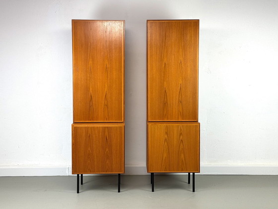 Image 1 of Set of 2 narrow Teak Cabinets from Omann Jun, 1960s