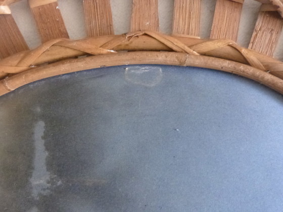 Image 1 of VIntage ovaler Wandspiegel Bambus Rattan Weide