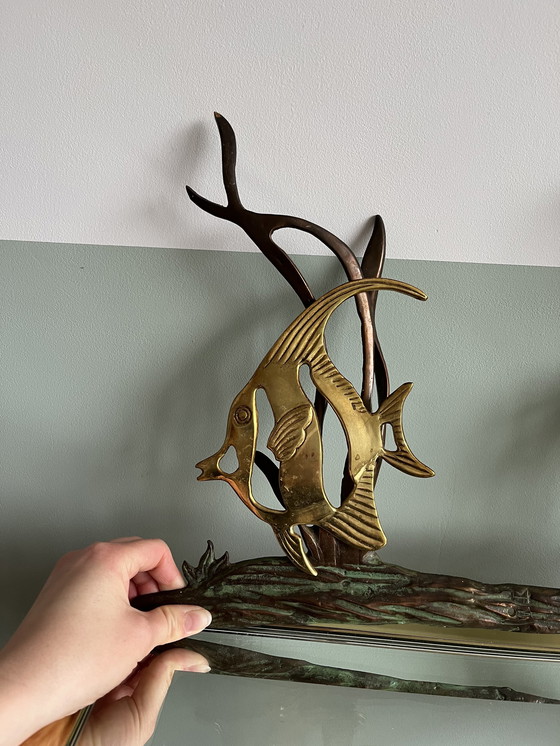 Image 1 of Mid Century Wanddekoration von Fischen Messing Bronze