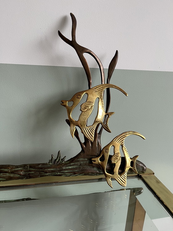 Image 1 of Mid Century Wanddekoration von Fischen Messing Bronze