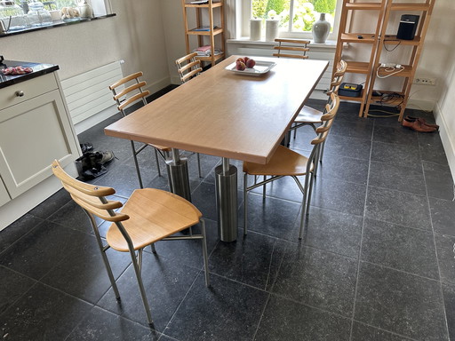 Designer-Esszimmer-Set Gebürsteter Edelstahl und Holz