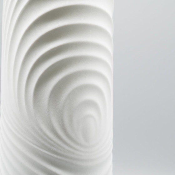 Image 1 of Seltene Op-Art Relief Bisque Porzellan Tisch & Xl Boden Vase Duo Scherzer Werne Uhl